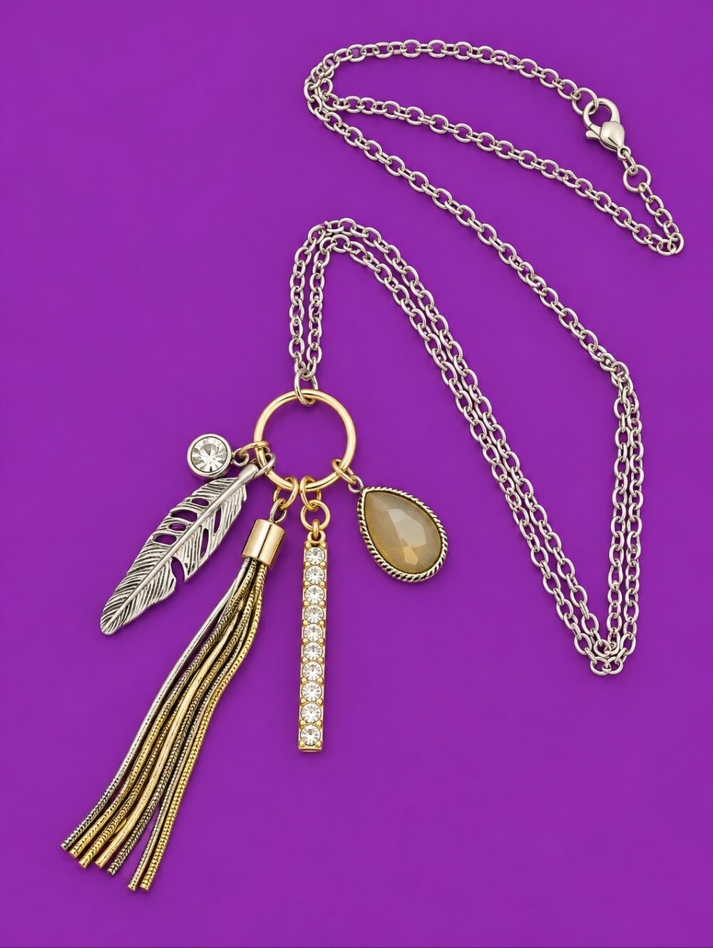 3/$30 MAURICES Two-tone Charm Pendant Long Sweater Chain Cowboycore Necklace